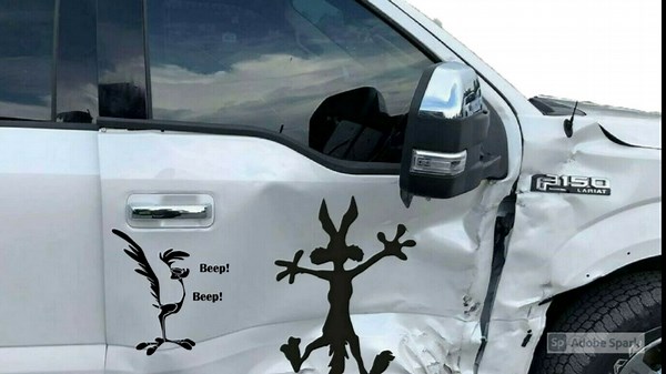Dent Fix Funny Vinyl Decal- Funny Gift Idea Coyote Beep Beep Hitting Wall Decal Cars Truck Window Sticker Splat car Bandaid