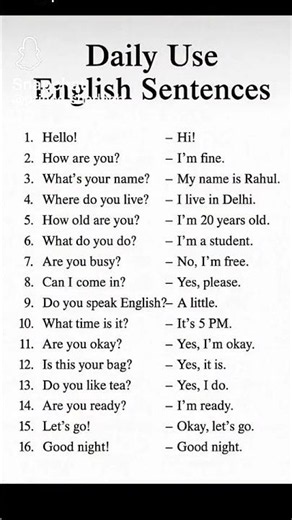 Speak Fluent English: 16 Daily Use Sentences for Beginners.
