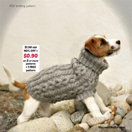 Cable Knit Dog Sweater Pattern PDF – Aran Jumper, Cozy Vintage DIY Pet Coat - Etsy