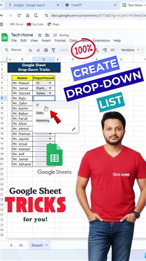 ✔ How to create Drop-Down List in Google Sheet 🤔? #googlesheets #dropdown #shortsviral #techhome