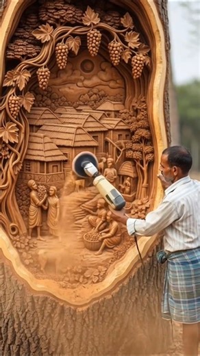 Incredible Wood Carving Art in a Tree Trunk | Amazing Village Craftsmanship from Bangladesh 🇧🇩