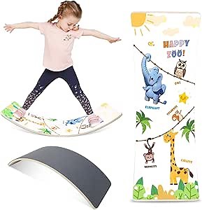 Balance Board for Kids Adult, 35inch Wobble Balance Board Balance Trainer With Anti-slip Felt Pads Animal Prints Suitable for Home Office, Teeter Popper Rocker Board Open Ended Toys