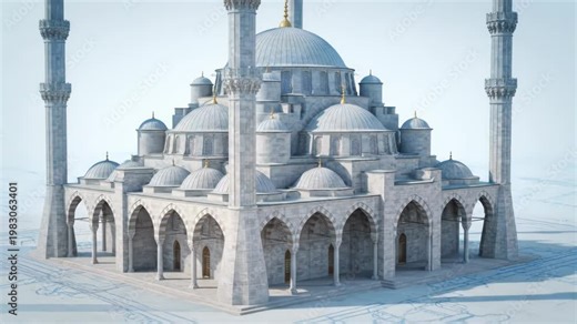 A detailed blueprint transforms into a magnificent mosque. This architectural design showcases a grand religious structure.