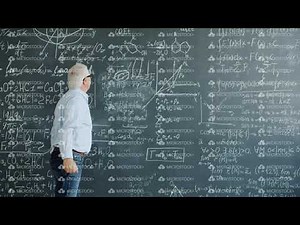 Scientist writing formulas on chalkboard underlining equation teaching science in class