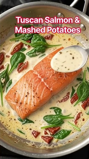 Creamy Tuscan Salmon with Mashed Potatoes 🍣🥔 | Easy Dinner Recipe