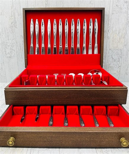 Vintage Oneida Lasting Rose Flatware Set:service for 12, Mint Condition   Silverware Chest - Etsy