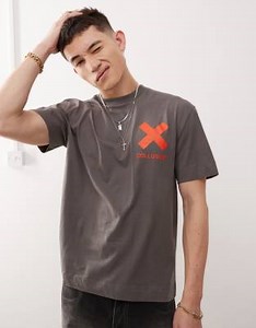 COLLUSION X logo t-shirt in charcoal with orange print | ASOS