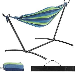 FDW Hammocks 9ft Hammock Stands Portable Hammock Stands Hammocks for Outside with Carrying Bag,Blue