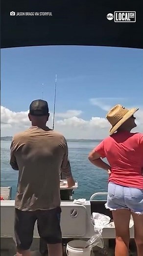 Shark jumps out of water beside boat