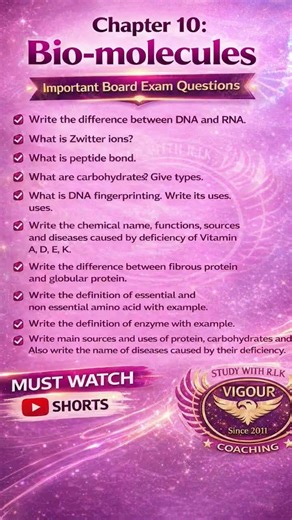 Class 12 Chemistry 💥 Chapter 10 – Biomolecules Important Questions | Board Exam 2026