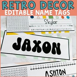 Editable Name Tag Templates | Retro Groovy Classroom Decor