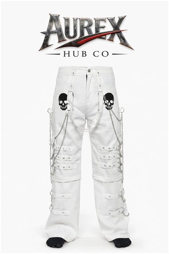 White Gothic Cargo Pants With Chains Skull Print Punk Techwear Trousers - Etsy UK