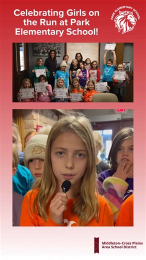 Park Elementary School celebrated students participating in Girls on the Run with a special parade last week! 🏃‍♀️ Girls on the Run of South Central Wisconsin is a nonprofit that helps strengthen young girls' social, emotional, physical and behavioral skills to successfully navigate life experiences. Karter, a fourth-grader at Park, shared her favorite parts of the season and her pride in her teammates. Congratulations to students Karter, Veronica, Nora, Ruby, Sequoia, Grace, Phoebe, Georgie, V