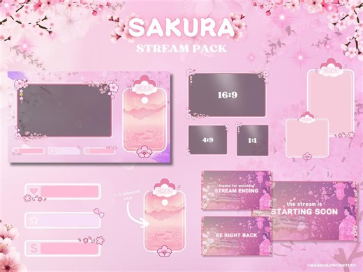 Sakura Stream Overlay Pack - Complete Kit for Twitch and Youtube | Overlay, Animated Screens, Offline | Cherry Blossoms, Spring, Japanese Aesthetic - Etsy