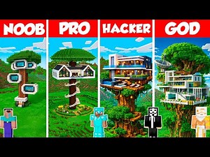 New Modern Tree House Build Battle Challenge - Noob vs Pro vs Hacker vs God - Minecraft Animation
