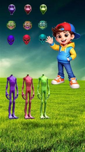 red, green, purple alien dancing and deepu sakha Correct headmatching gameMagical video #funny