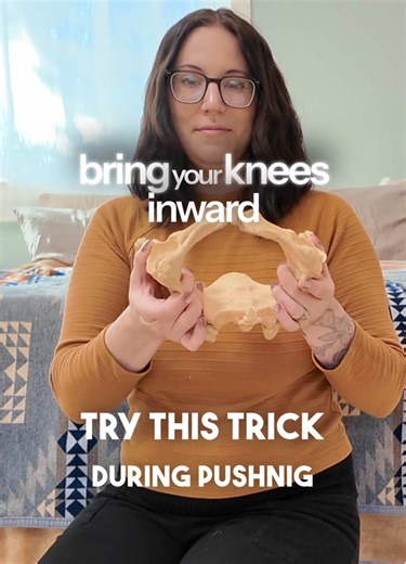 Knees in, feet out. It’s the opposite of what we expect—but it’s one of the most helpful positions to try during a long pushing phase. Internal rotation, where you bring your knees in and feet out, can open the pelvic outlet during pushing (where the baby exits). It’s ideal to alternate positions frequently during pushing to create more space in different areas in the pelvis to support progress. This is especially important if you’ve been pushing for over one hour. Lunges, squats, and internal r