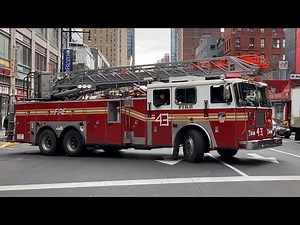 FDNY LADDER 43 ACTING LADDER 4 USING RARE SIREN PA200 WHILE RESPONDING FROM QUARTERS ON 8TH AVENUE.