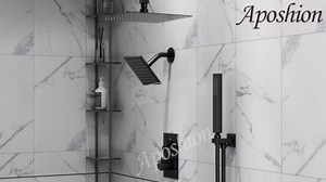 Bathroom Thermostatic Rainfall Shower System: Aposhion Ceiling Mounted Shower Faucet Set - 12" & 6" Dual Rain Shower Heads with Handheld Sprayer Include Anti-Scalding Valve, Brushed Nickel