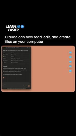 Learn AI Faster | Artificial Intelligence (AI) on Instagram: "Claude just went from a chatbot to a real coworker. With its new Cowork feature, Claude can now access a folder on a computer, open files, read documents, edit them, and even create new ones from scratch. That means screenshots can become spreadsheets, scattered notes can turn into a first draft, and messy folders can turn into organized projects without touching a single app. This is a big shift. Instead of copying and pasting betwee