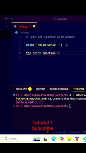 Hello World in Python 🐍 | Start Coding Today! | #shorts #ytshorts #youtubeshorts