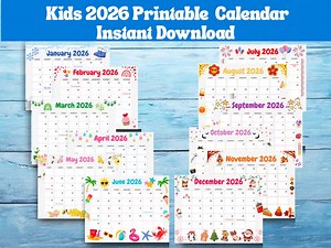 2026年 キッズ 月間カレンダー 印刷可能   塗り絵付き | かわいい子供向け季節カレンダー | 楽しい学校＆ホームプランナー PDF - Etsy 日本