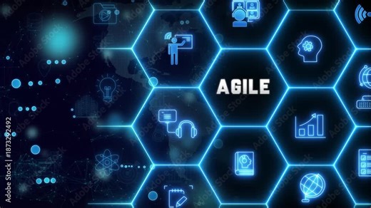 Agile management, the principles of agile software development and lean management to various management processes, product development lifecycle and project management.4k motion on transparent.