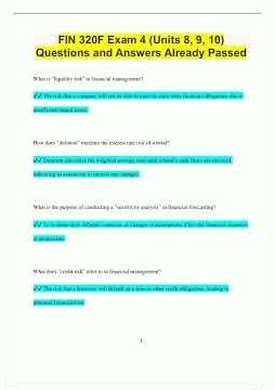 FIN 320F Exam 4 Units 8 9 10 Questions and Answers Already Passed2714