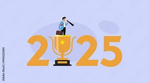 concepts of Visionary and achievements. see opportunities for success and achievement. Looking for paths, strategies, and plans. Success in 2025. business forecasting cartoon animation