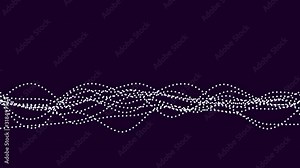 2D animation, winding white dot lines on dark background moving. Abstract, background, curves moving.