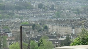 City of Bath in UK cityscape looking towards the east side of Lansdown Road