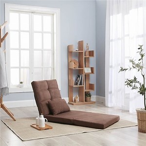 Polyester Upholstered Folding Lazy Sofa Bed with Metal Frame Brown