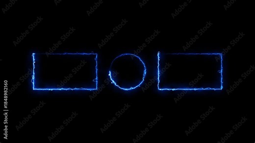 Neon Fire End Screen Template Animation on Black Background, Looping Video Outro with Glowing Frames and Circle Placeholders for YouTube, Subscribe, Content Promotion, Digital Media UI