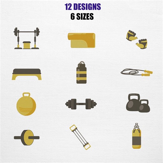 Gym Set Embroidery - Sports Equipment Pattern (digital Embroidery) - Etsy