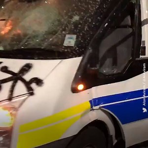 Police vans were set on fire after the 'Kill the Bill' protest in Bristol turned violent on Sunday. Demonstrators were seen dancing on police vans and smashing into a police station. The protest began peacefully as a demonstration against the anti-protest measures included in the Police, Crime, Sentencing and Courts Bill. | JOE.co.uk