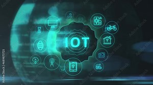 internet of things animation video. Modern futurisic icons flying around symbol shortcut iot. Artificial intelligence take care of your home devices