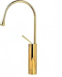 Bathroom Above Vessel Sinks Soft Water Flow Faucets, Copper Extra Tall Extending Slim Single Handle 1 One Hole, Kitchen Laundry Bowl Utility Farmhouse Bar Vanity, Brass Polished Gold Colored