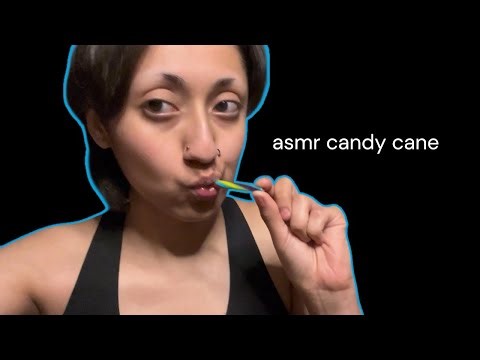 [ASMR] eating a blue candy cane (crunching and mouth sounds)