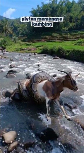 Wild nature moment of python chasing goat on the riverbank #wildlife #animals #piyton #reptiles