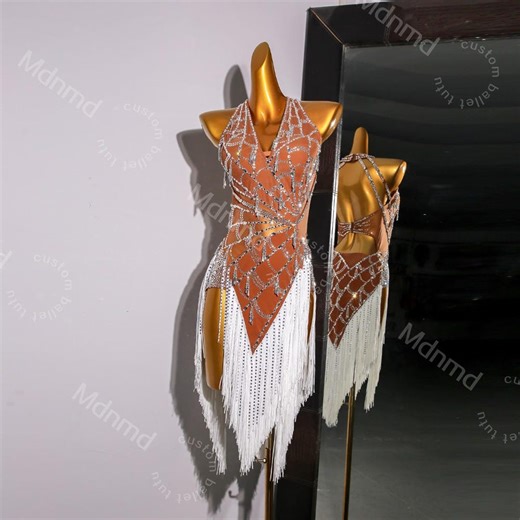 Custom White Fringe Latin Dance Dress | Handmade Performance Costume for Salsa, Cha-cha, or Competitions - Etsy