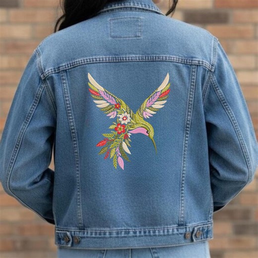 Floral Hummingbird Embroidery Design - Beautiful Bird Pattern for Jackets, Pillows & More - Instant Download PES DST JEF - Etsy