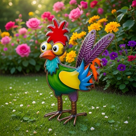 Funny Rooster Metal Garden Stake, Whimsical Chicken Yard Art, Colorful Bird Outdoor Decor, Mother's Day Gift - Etsy