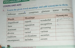 LEARN AND ADD.1. Learn the given word meanings and add synonym... | Filo