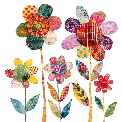 10 Flowers Clipart Bundle, PNG & JPG, Printable Patchwork Flower, Illustrations, Digital Download, Scrapbook Crafting, Quilt Image - Etsy