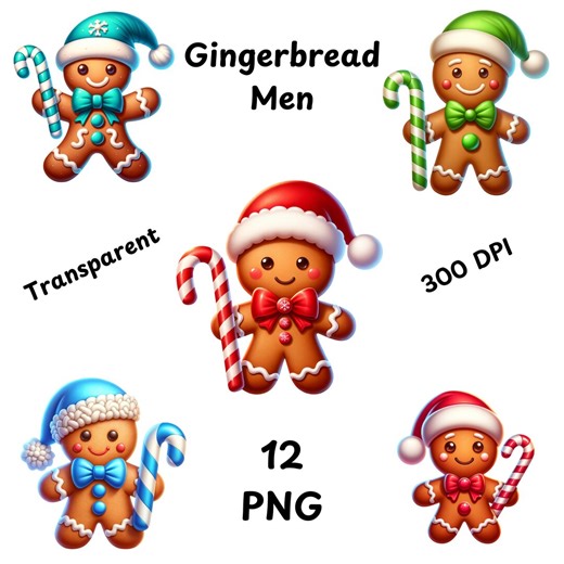 Gingerbread Man Clipart 12 PNG Festive Cookie Graphics, Holiday Printables, Christmas Cookie Png, Digital Download, Unlimited Commercial Use - Etsy