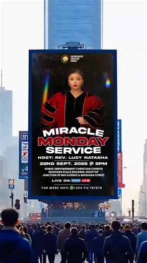 🔥✨ The God of SUDDENLY is about to visit you!Every delay will expire, every closed door will open, every battle will bow. Join us this Miracle Monday Service with Mama Oracle — your SUDDENLY turnaround is here! 🙌💥📍 Empowerment Christian Church – Biashara Plaza Rooftop, Moi Avenue & Biashara Street🗓️ Monday 22nd Sept. 2025 | ⏰ 5PM📺 LIVE on Facebook & YouTube👉 Type SUDDENLY if you’re ready for your miracle! | Rev Lucy Natasha