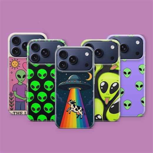 Green Alien Phone Case Funny Cow UFO Tarot Card Cover for iPhone 17 16 Pro 15 14 13 12 Samsung S26 S25 S24 S23 A57 A16 A55 Pixel 10 Pro 9 - Etsy