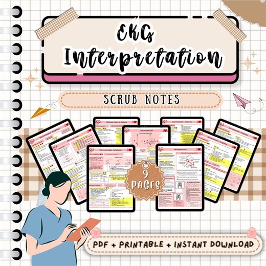 EKG Interpretation | Scrub Notes | Nursing Study Guide | Nurse Practitioner | Nursing Study Notes | Medical Notes | Nursing Notes PDF - Etsy