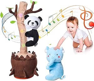 Dancing Tree with Panda Toy, Singing Talking Recording Tree Toy, Dancing Cactus Toy Repeats What You Say, Soft Plush Stuffed Animlals Toy with 2 Animals(Panda+Elephant)