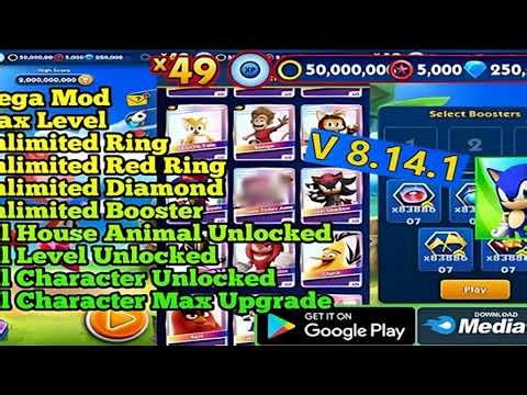 Sonic Dash Mod V 8.14.1 Apk Terbaru All Character Unlocked - Max Level - Unlimited Diamond